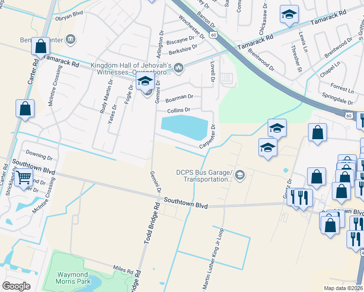 map of restaurants, bars, coffee shops, grocery stores, and more near 2150-2152 Carpenter Drive in Owensboro