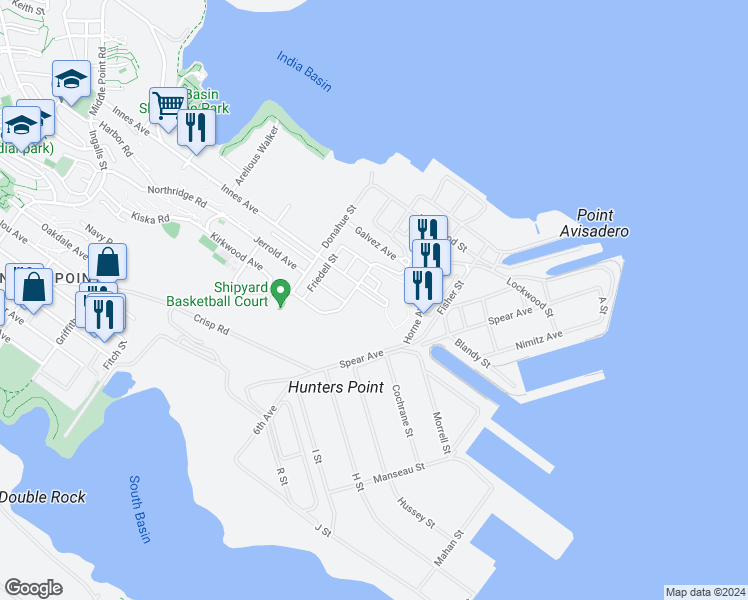 map of restaurants, bars, coffee shops, grocery stores, and more near 198 Coleman Street in San Francisco