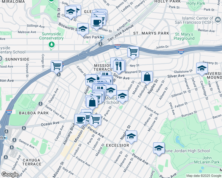 map of restaurants, bars, coffee shops, grocery stores, and more near in San Francisco