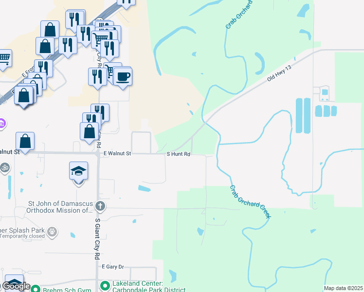 map of restaurants, bars, coffee shops, grocery stores, and more near 1611 Old Highway 13 in Carbondale