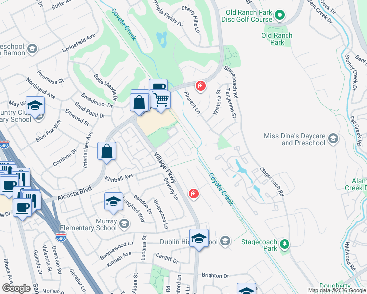 map of restaurants, bars, coffee shops, grocery stores, and more near 623 Greylyn Drive in San Ramon