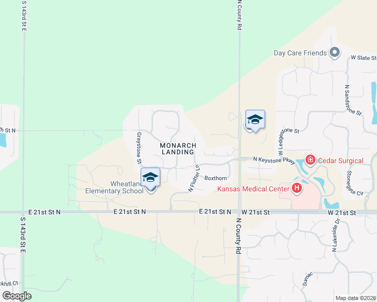 map of restaurants, bars, coffee shops, grocery stores, and more near 2506 North Flutter Circle in Wichita