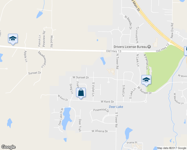 map of restaurants, bars, coffee shops, grocery stores, and more near 104 North Violet Lane in Carbondale