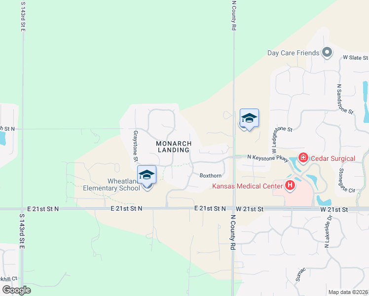 map of restaurants, bars, coffee shops, grocery stores, and more near 2506 North Flutter Circle in Wichita