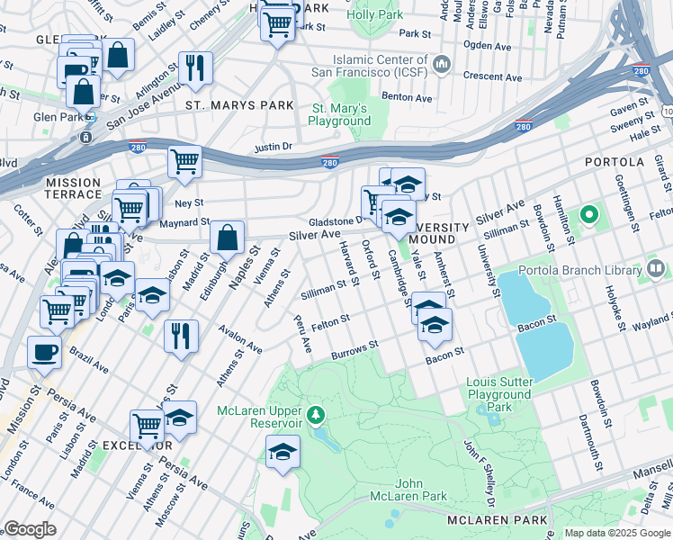 map of restaurants, bars, coffee shops, grocery stores, and more near 400-498 Pioche Street in San Francisco