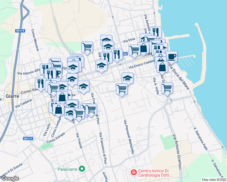 map of restaurants, bars, coffee shops, grocery stores, and more near 14 Via Pio la Torre in Riposto