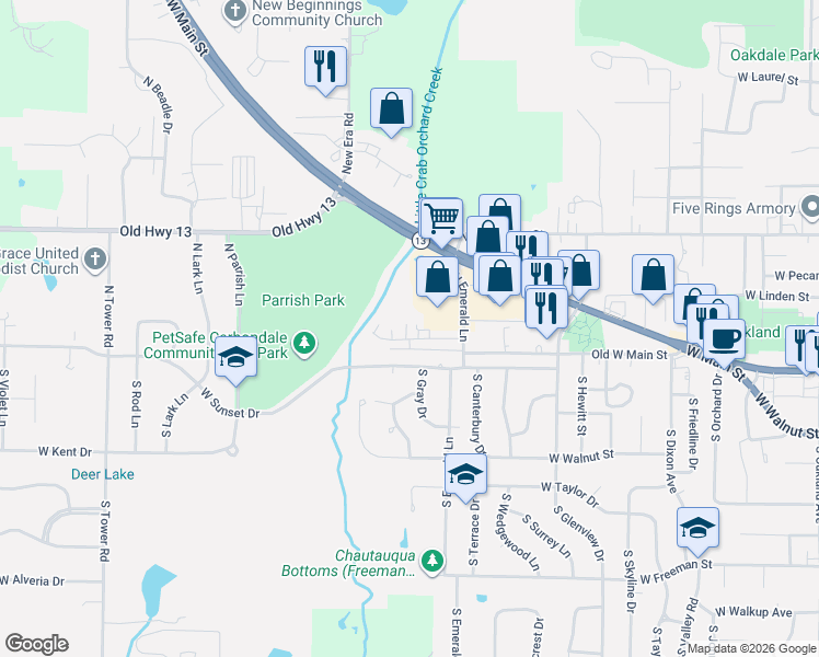 map of restaurants, bars, coffee shops, grocery stores, and more near 2010 West Woodriver Drive in Carbondale