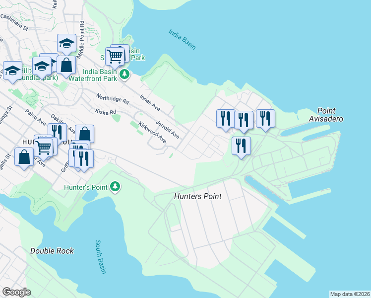 map of restaurants, bars, coffee shops, grocery stores, and more near 293 Friedell Street in San Francisco