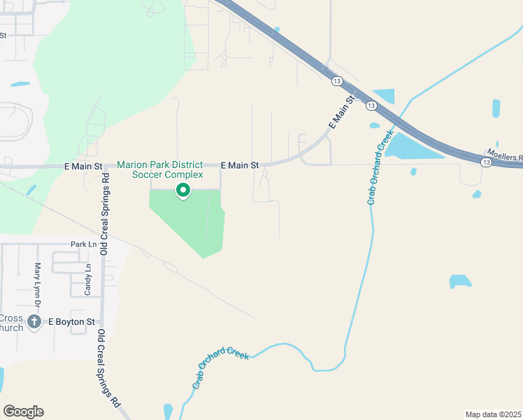 map of restaurants, bars, coffee shops, grocery stores, and more near 1801 East Main Street in Marion