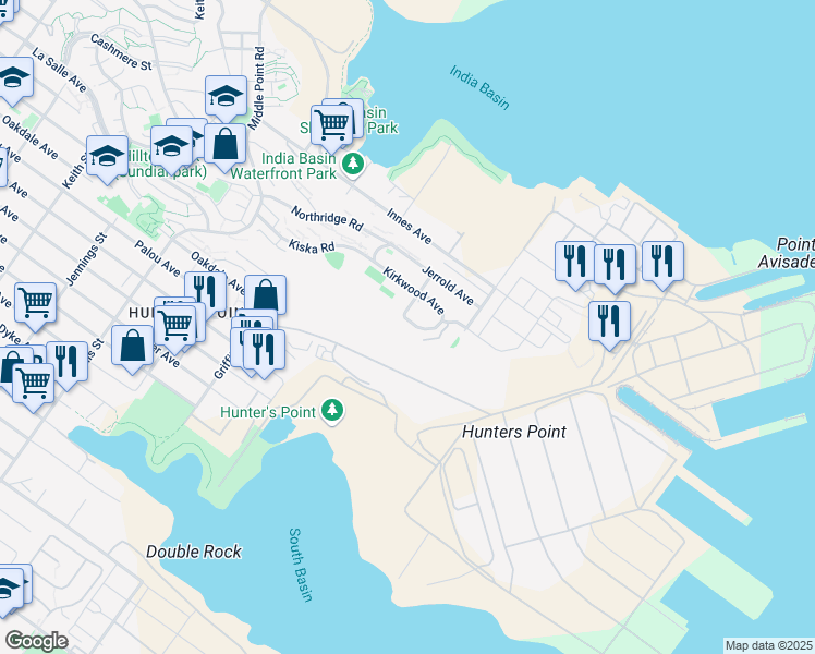 map of restaurants, bars, coffee shops, grocery stores, and more near 633 La Salle Avenue in San Francisco