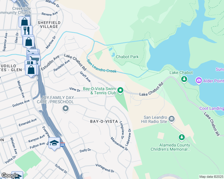 map of restaurants, bars, coffee shops, grocery stores, and more near 1782 Astor Court in San Leandro