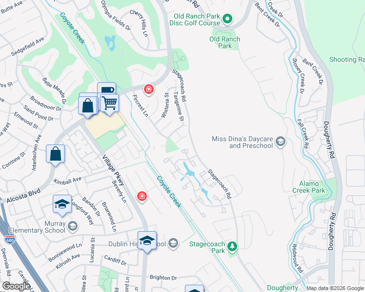 map of restaurants, bars, coffee shops, grocery stores, and more near 9074 Craydon Circle in San Ramon