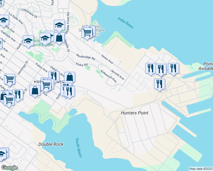 map of restaurants, bars, coffee shops, grocery stores, and more near 633 La Salle Avenue in San Francisco