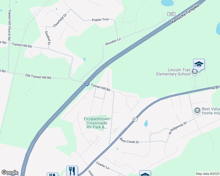 map of restaurants, bars, coffee shops, grocery stores, and more near 8 Maple Lane in Elizabethtown