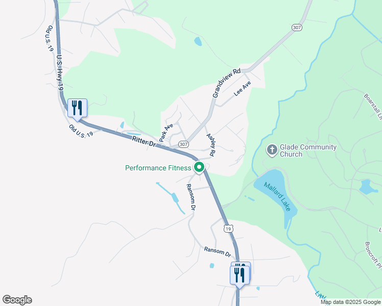 map of restaurants, bars, coffee shops, grocery stores, and more near 2231 Ritter Drive in Daniels