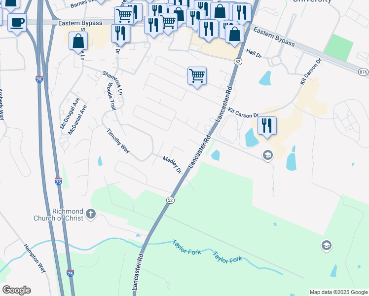 map of restaurants, bars, coffee shops, grocery stores, and more near 111 Summerfield Court in Richmond