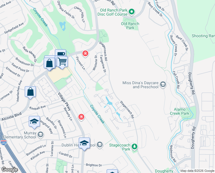 map of restaurants, bars, coffee shops, grocery stores, and more near 9064 Craydon Circle in San Ramon