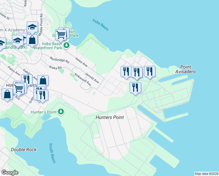 map of restaurants, bars, coffee shops, grocery stores, and more near 293 Friedell Street in San Francisco