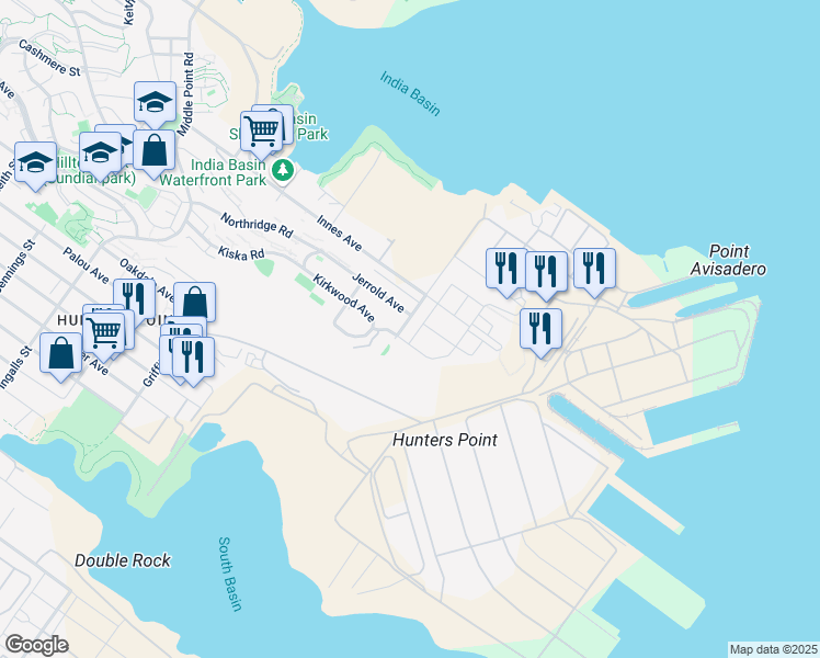 map of restaurants, bars, coffee shops, grocery stores, and more near 350 Friedell Street in San Francisco