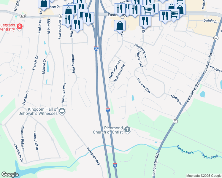 map of restaurants, bars, coffee shops, grocery stores, and more near 524 Elleigh Way in Richmond