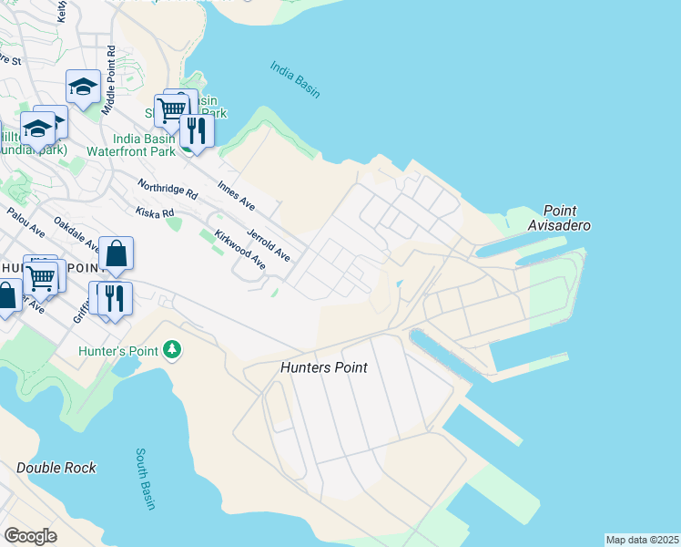 map of restaurants, bars, coffee shops, grocery stores, and more near 200 Coleman Street in San Francisco