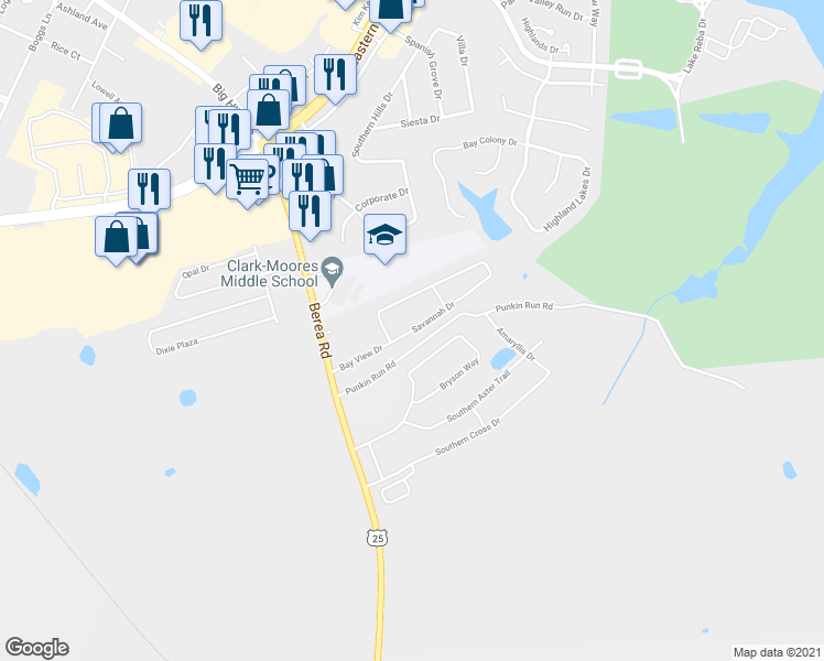 map of restaurants, bars, coffee shops, grocery stores, and more near 213 Savannah Drive in Richmond