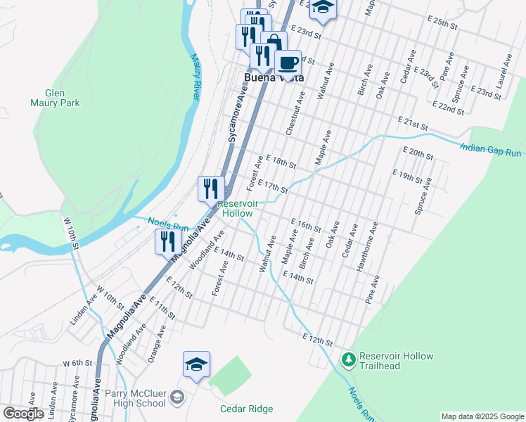 map of restaurants, bars, coffee shops, grocery stores, and more near 1601 Chestnut Avenue in Buena Vista