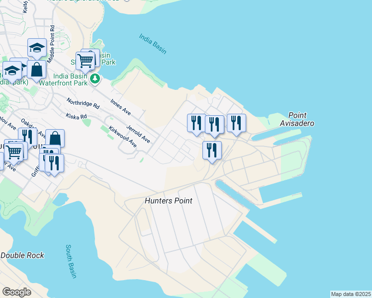 map of restaurants, bars, coffee shops, grocery stores, and more near 198 Coleman Street in San Francisco