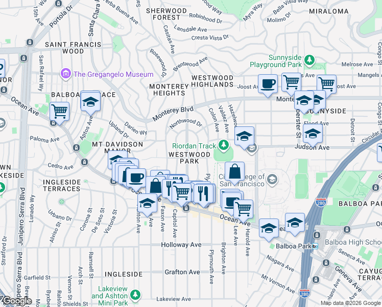 map of restaurants, bars, coffee shops, grocery stores, and more near in San Francisco