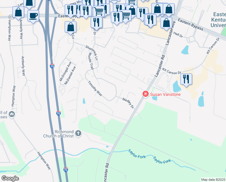 map of restaurants, bars, coffee shops, grocery stores, and more near 421 Sara Leigh Drive in Richmond