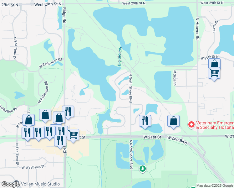 map of restaurants, bars, coffee shops, grocery stores, and more near 2417 N Hazelwood St in Wichita