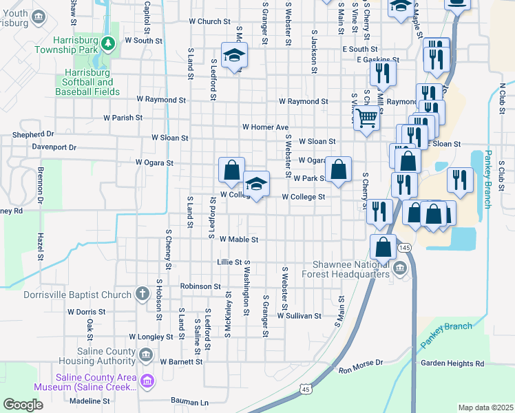 map of restaurants, bars, coffee shops, grocery stores, and more near 333 West College Street in Harrisburg