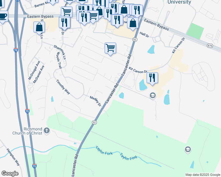 map of restaurants, bars, coffee shops, grocery stores, and more near 111 Summerfield Court in Richmond