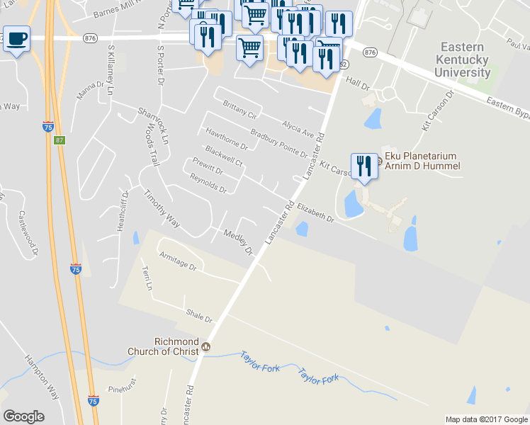 map of restaurants, bars, coffee shops, grocery stores, and more near 111 Summerfield Court in Richmond