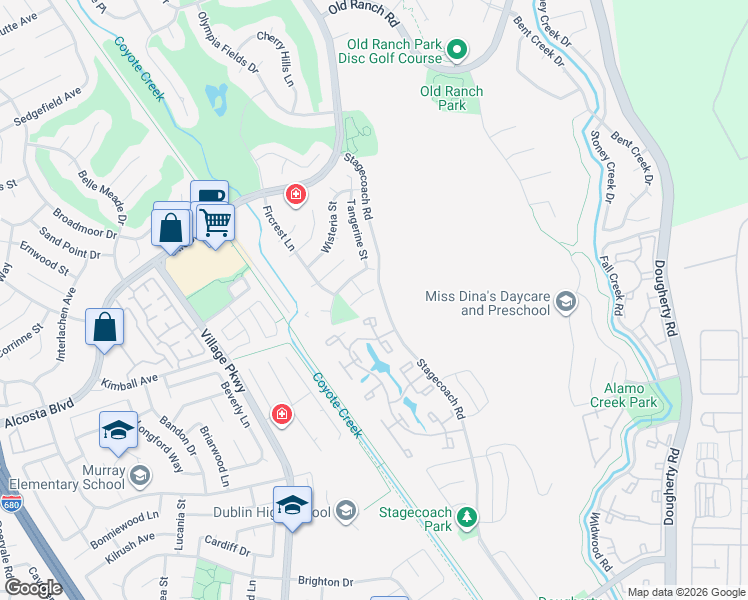 map of restaurants, bars, coffee shops, grocery stores, and more near 9074 Craydon Circle in San Ramon