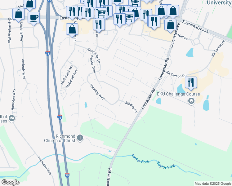 map of restaurants, bars, coffee shops, grocery stores, and more near 421 Sara Leigh Drive in Richmond