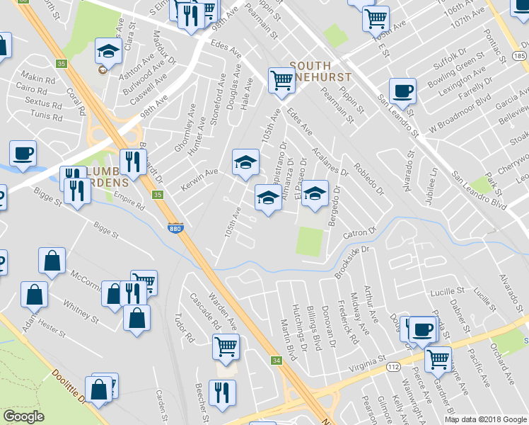 map of restaurants, bars, coffee shops, grocery stores, and more near 435 Capistrano Drive in Oakland