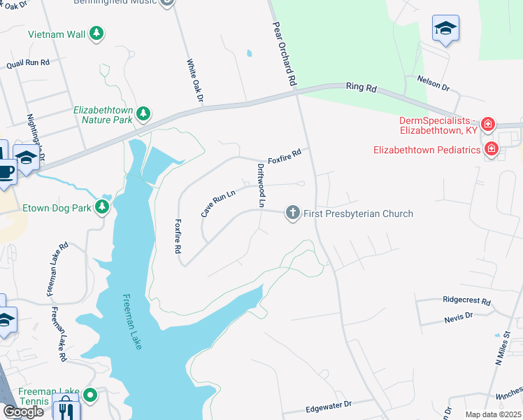 map of restaurants, bars, coffee shops, grocery stores, and more near 799 Foxfire Rd in Elizabethtown
