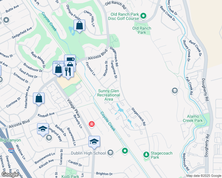 map of restaurants, bars, coffee shops, grocery stores, and more near 9014 Craydon Circle in San Ramon