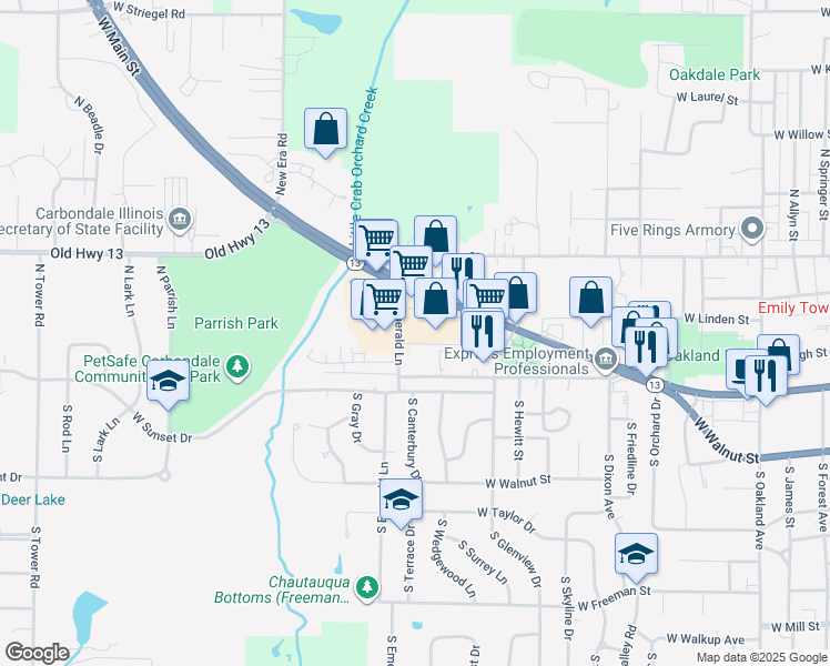 map of restaurants, bars, coffee shops, grocery stores, and more near 1809 West Main Street in Carbondale
