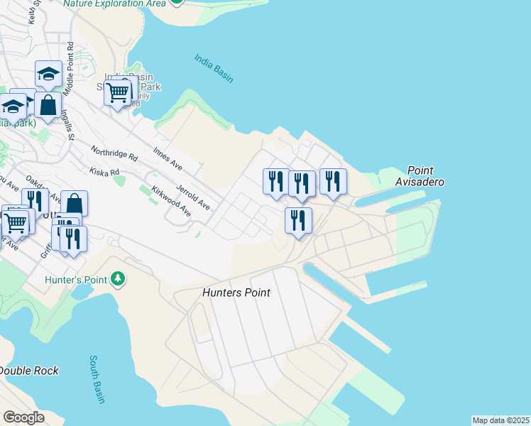 map of restaurants, bars, coffee shops, grocery stores, and more near 10 Kennedy Place in San Francisco