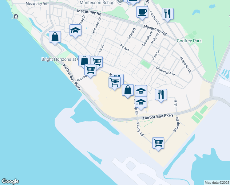 map of restaurants, bars, coffee shops, grocery stores, and more near 1960 North Loop Road in Alameda