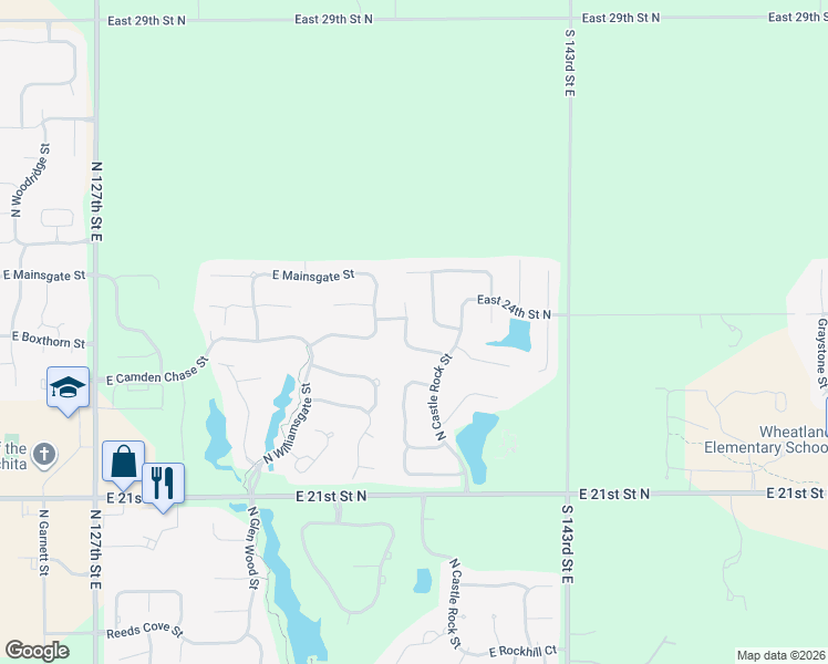 map of restaurants, bars, coffee shops, grocery stores, and more near 13910 East Ayesbury Street in Wichita