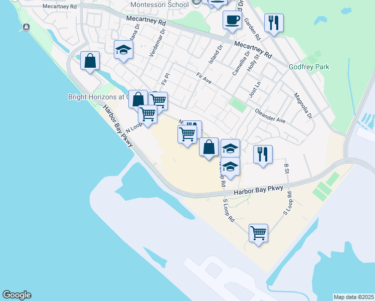 map of restaurants, bars, coffee shops, grocery stores, and more near 1960 N Loop Rd in Alameda