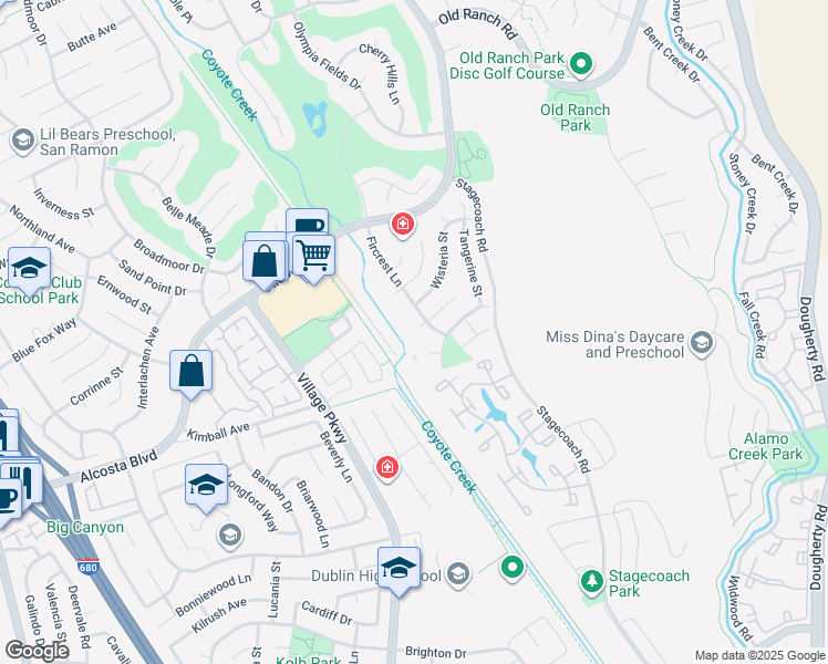 map of restaurants, bars, coffee shops, grocery stores, and more near 21 Neptune Court in San Ramon