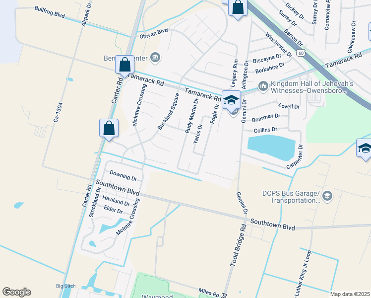 map of restaurants, bars, coffee shops, grocery stores, and more near 4112 Rudy Martin Drive in Owensboro