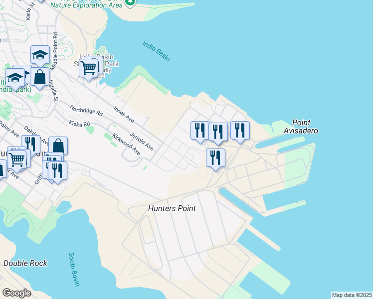map of restaurants, bars, coffee shops, grocery stores, and more near 116 Coleman Street in San Francisco
