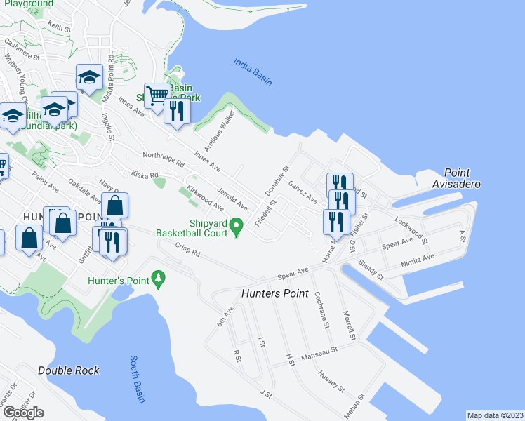map of restaurants, bars, coffee shops, grocery stores, and more near 293 Friedell Street in San Francisco