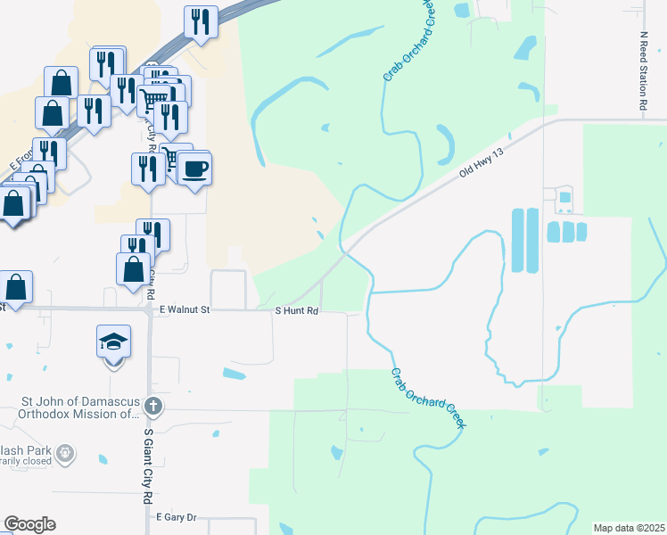 map of restaurants, bars, coffee shops, grocery stores, and more near 1611-1699 Old Highway 13 in Carbondale