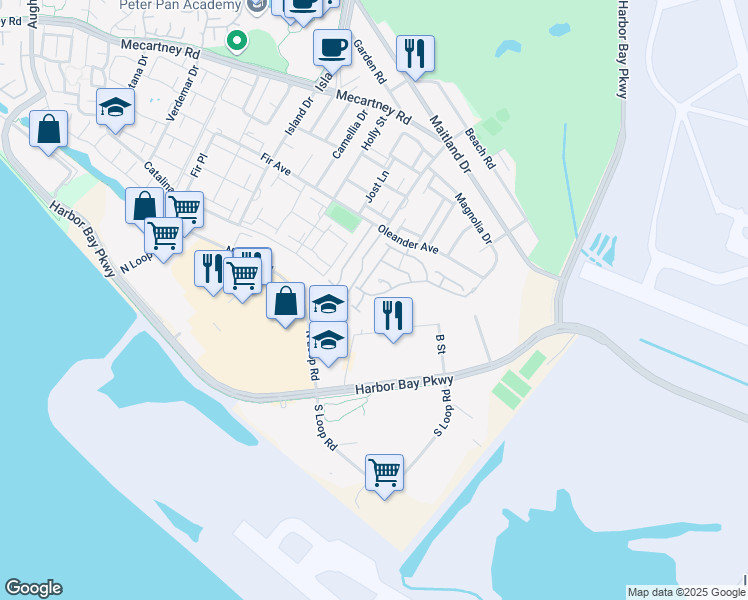 map of restaurants, bars, coffee shops, grocery stores, and more near 3526 Bowman Court in Alameda